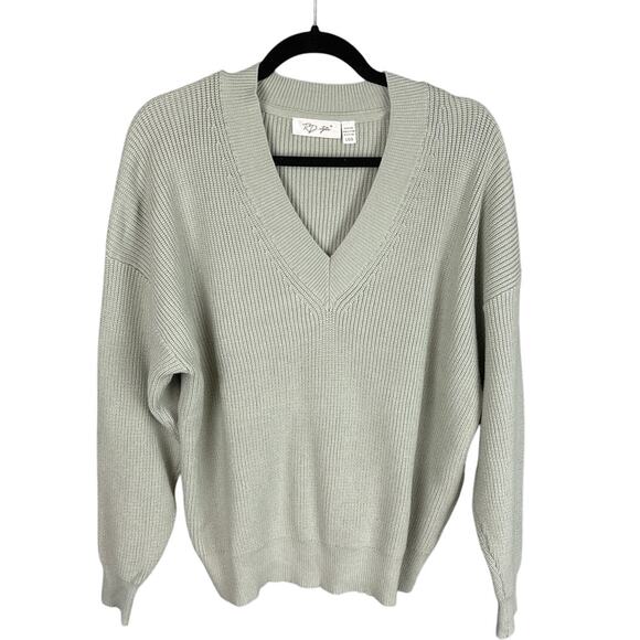 RD Style Womens Boyfriend Sweater V-Neck Moss Green Size L NWT Fall Essential - Picture 1 of 7